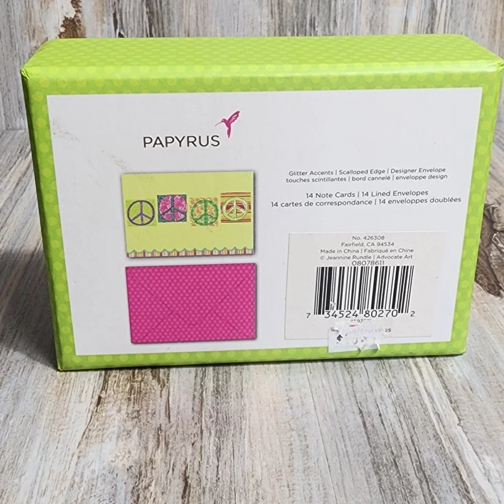 NEW Papyrus Glittery Peace Sign Advocate Artist With Envelopes Box Set of 14